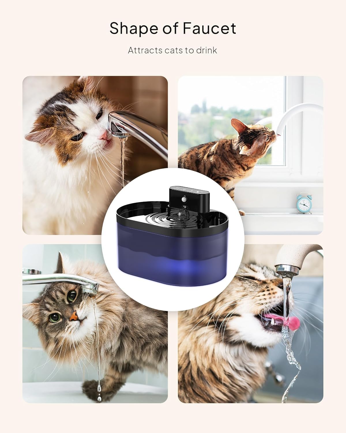 Wireless Cat Fountain:Pet Fountain Water Dispenser Battery Operated