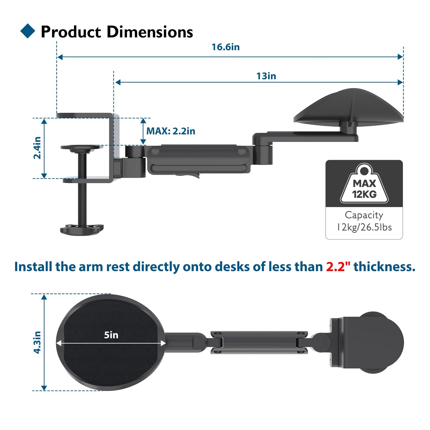 BONTEC Adjustable Arm Rest for Desk