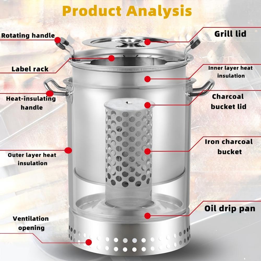 Stainless Steel Double-Layer Anti-Scald Design Barbecue Hanging Oven