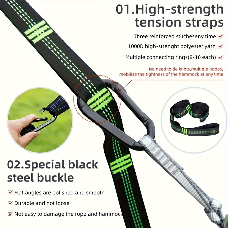 ouble Camping Hammock - Heavy-Duty 180kg Capacity with Tree Straps | Ultra-Soft Organic Cotton, Boho Design for Backyard, Hiking & Backpacking | Compact Travel Bag