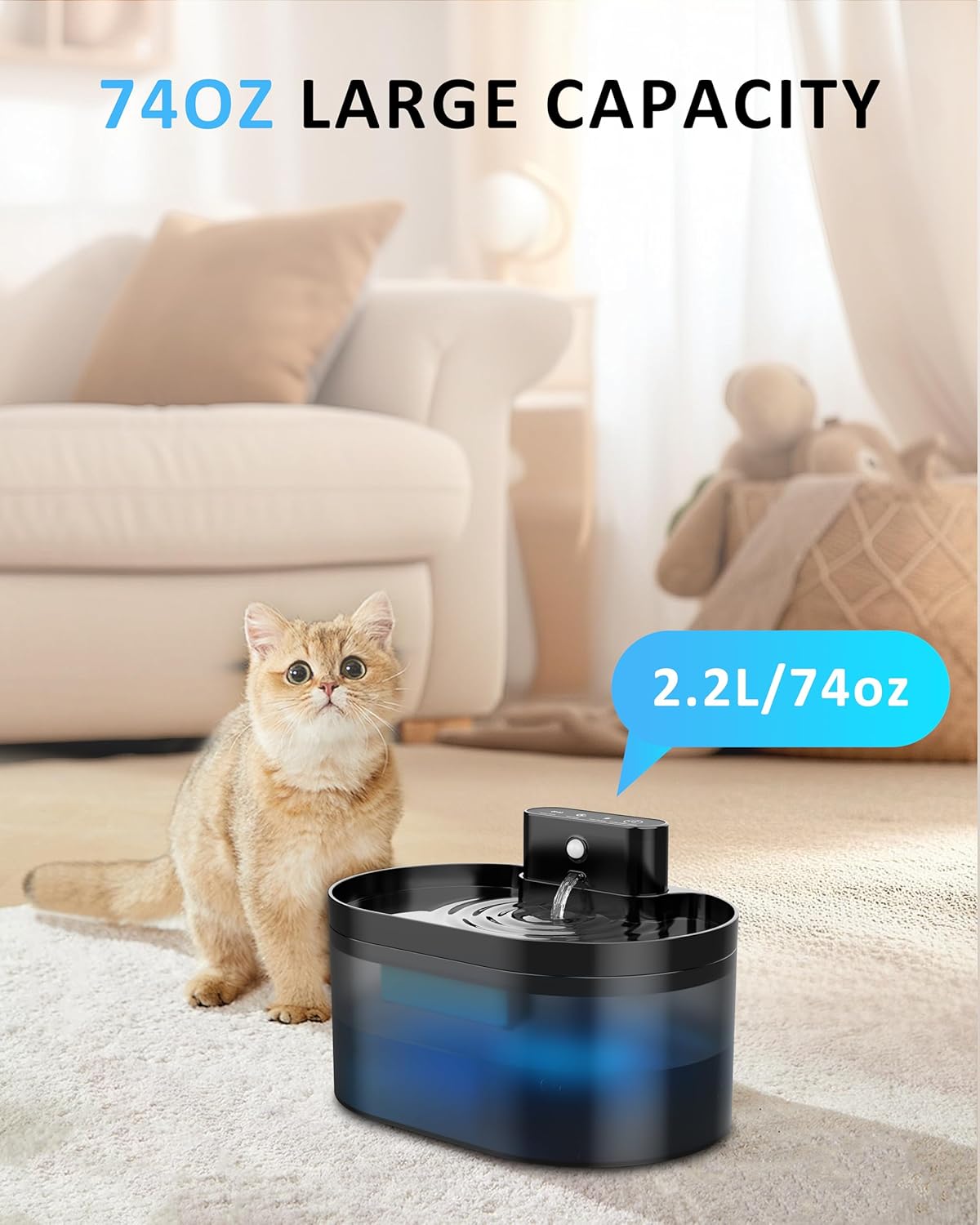 Wireless Cat Fountain:Pet Fountain Water Dispenser Battery Operated