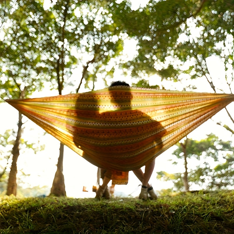 ouble Camping Hammock - Heavy-Duty 180kg Capacity with Tree Straps | Ultra-Soft Organic Cotton, Boho Design for Backyard, Hiking & Backpacking | Compact Travel Bag