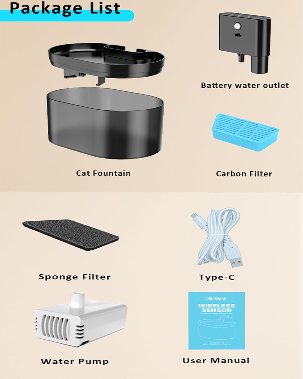 Wireless Cat Fountain:Pet Fountain Water Dispenser Battery Operated