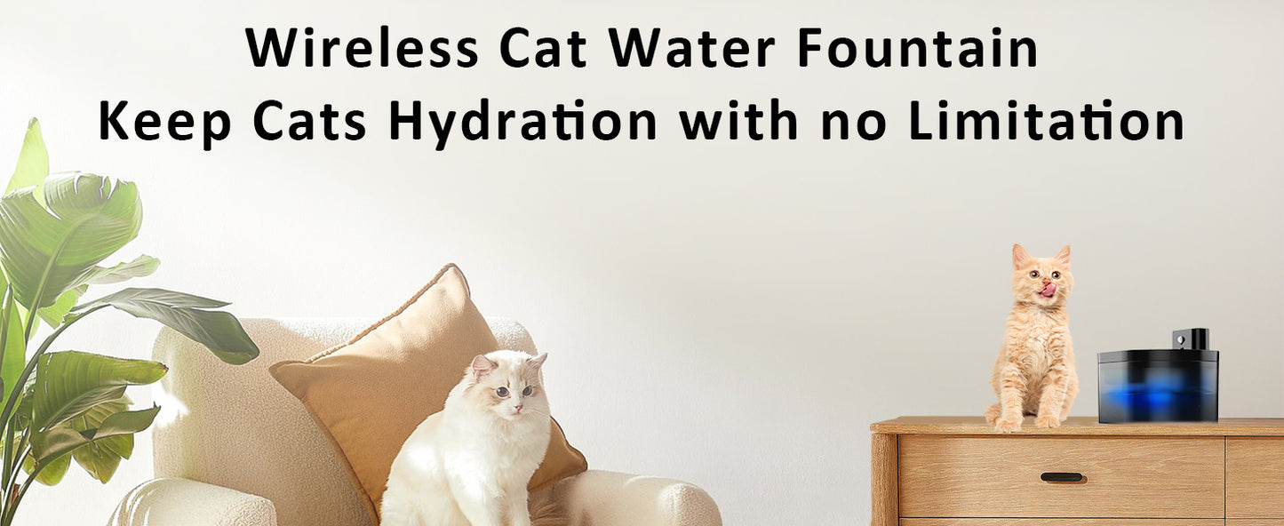 Wireless Cat Fountain:Pet Fountain Water Dispenser Battery Operated
