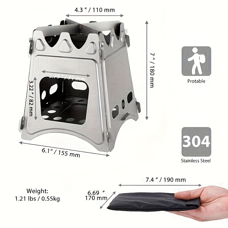 Outdoor Fireplace 3-in-1 Folding Heating Stove | Stainless Steel Portable Fireplace for Beach/RV/Hiking | Portable Design, 0.55kg