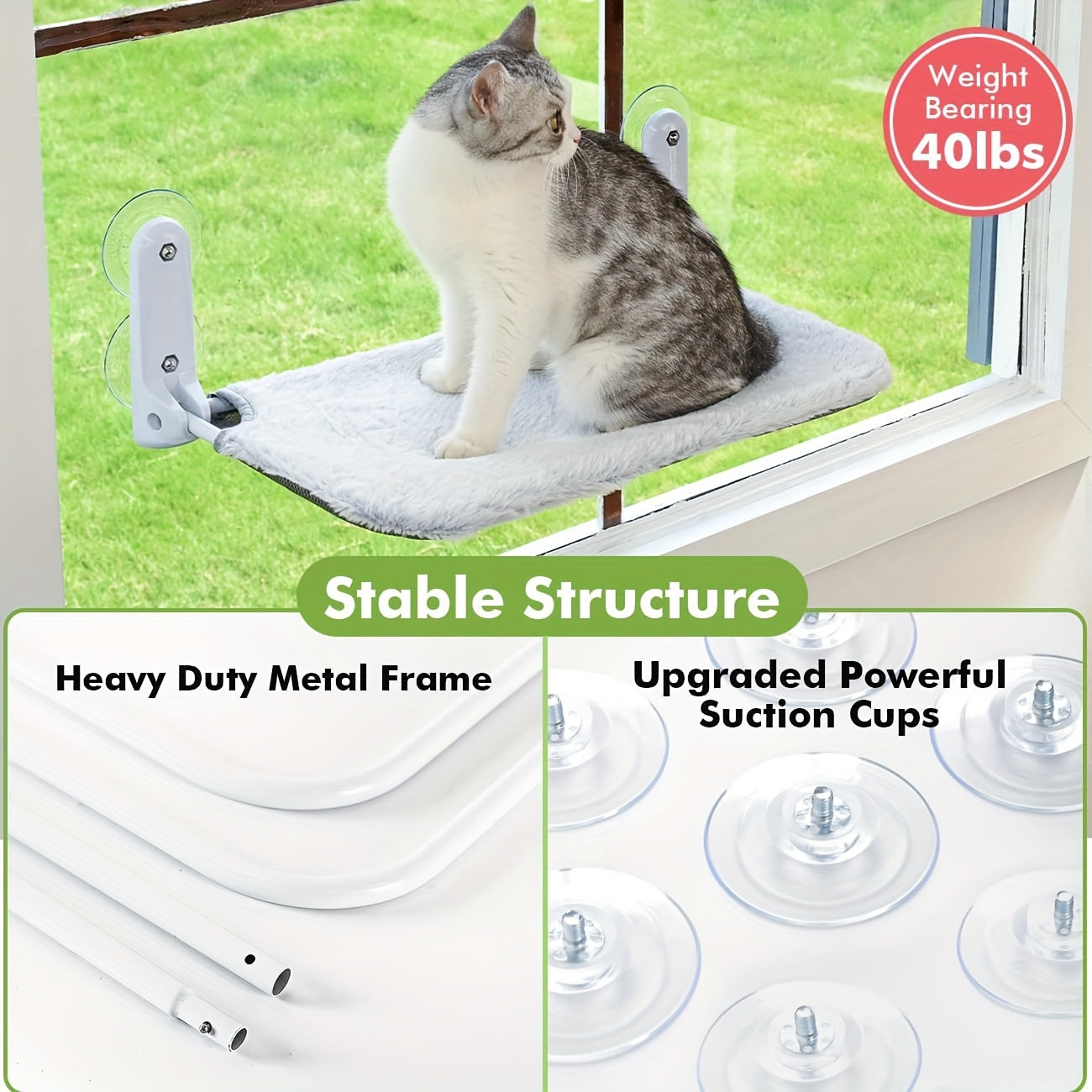 2pcs Cat Window Perch Cordless Foldable Cat Hammock