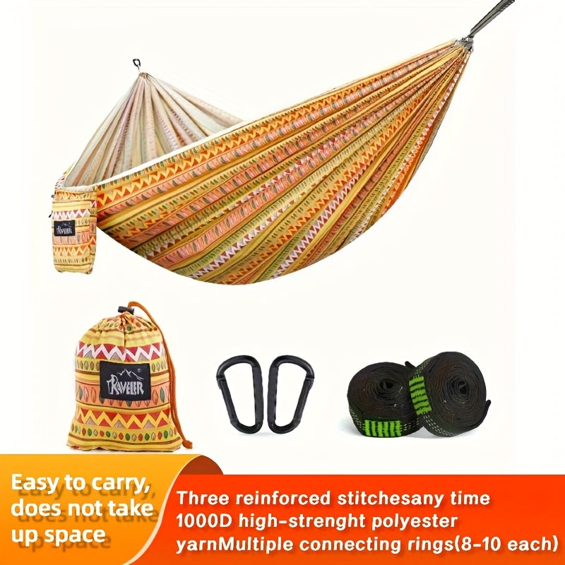 ouble Camping Hammock - Heavy-Duty 180kg Capacity with Tree Straps | Ultra-Soft Organic Cotton, Boho Design for Backyard, Hiking & Backpacking | Compact Travel Bag