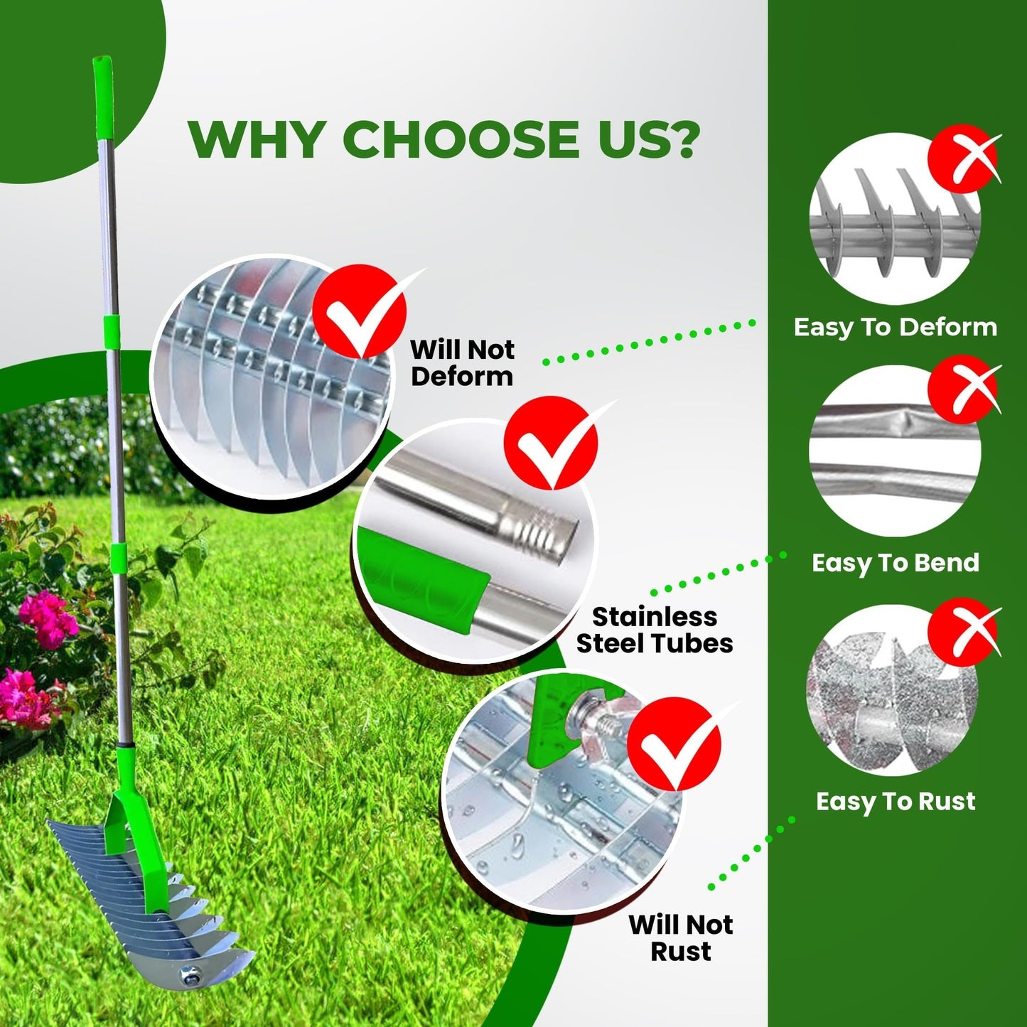 Heavy-Duty Metal Lawn Rake - 32.51cm Wide