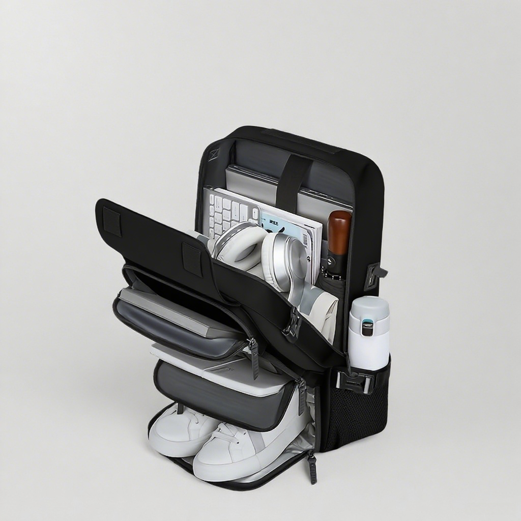 The computer backpack with a shoe compartment