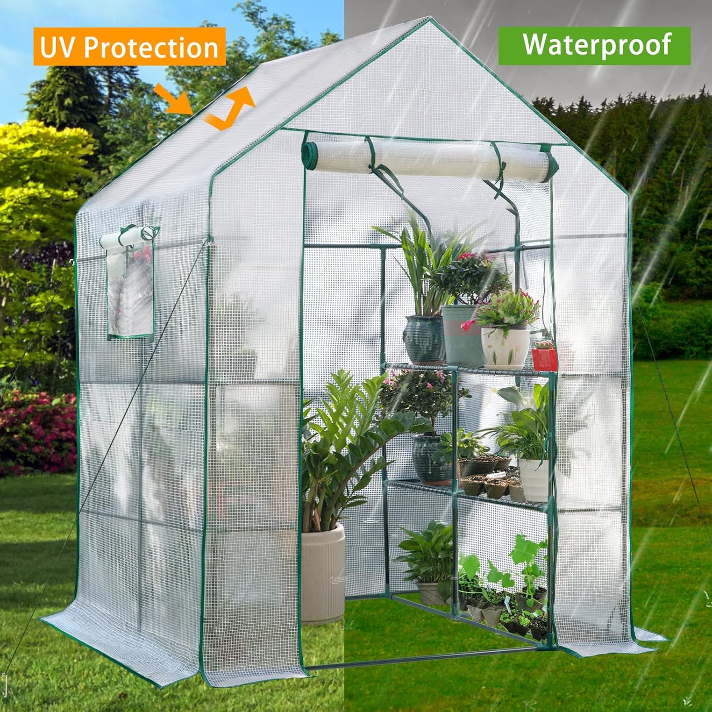 Quictent Greenhouse for Outdoors, 56x56x77-inch Portable Heavy Duty Walk-in Green Garden Hot House for Outside Indoor W/ Screen Door & Window, PVC Cover, Clear