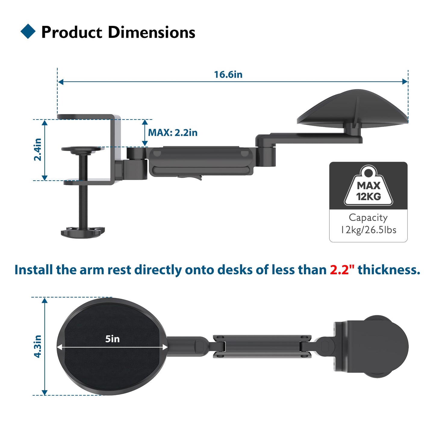 BONTEC Adjustable Arm Rest for Desk