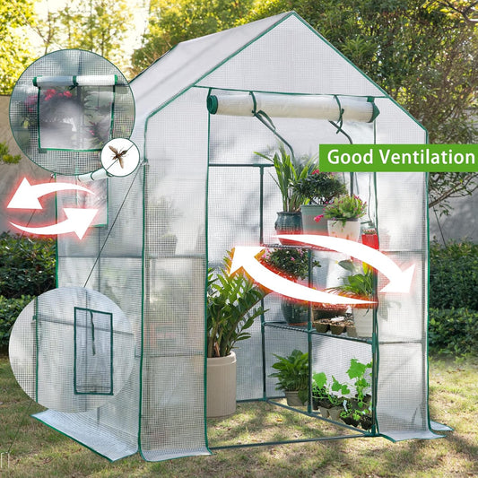 Quictent Greenhouse for Outdoors, 56x56x77-inch Portable Heavy Duty Walk-in Green Garden Hot House for Outside Indoor W/ Screen Door & Window, PVC Cover, Clear
