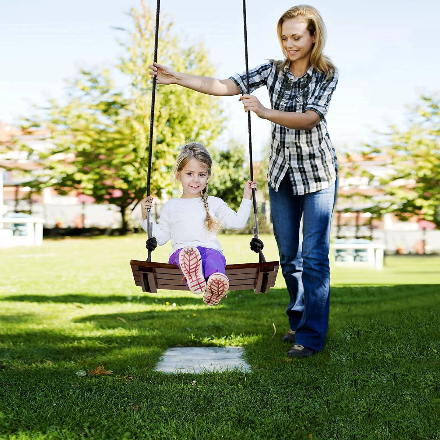 Outdoor wooden swing