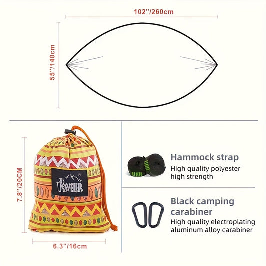 ouble Camping Hammock - Heavy-Duty 180kg Capacity with Tree Straps | Ultra-Soft Organic Cotton, Boho Design for Backyard, Hiking & Backpacking | Compact Travel Bag