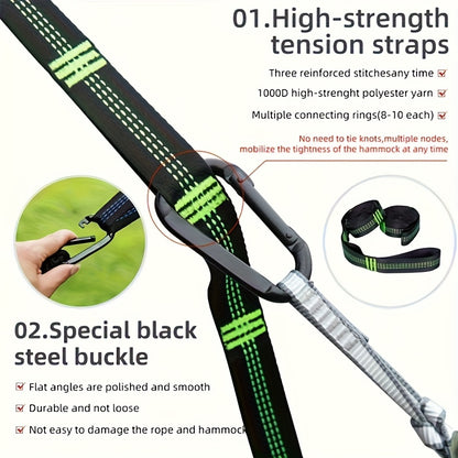 ouble Camping Hammock - Heavy-Duty 180kg Capacity with Tree Straps | Ultra-Soft Organic Cotton, Boho Design for Backyard, Hiking & Backpacking | Compact Travel Bag