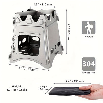 Outdoor Fireplace 3-in-1 Folding Heating Stove | Stainless Steel Portable Fireplace for Beach/RV/Hiking | Portable Design, 0.55kg