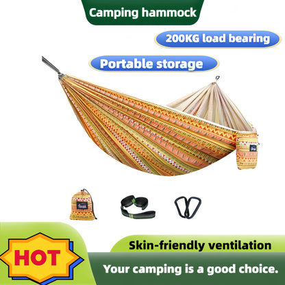 ouble Camping Hammock - Heavy-Duty 180kg Capacity with Tree Straps | Ultra-Soft Organic Cotton, Boho Design for Backyard, Hiking & Backpacking | Compact Travel Bag