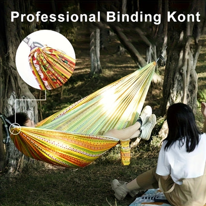ouble Camping Hammock - Heavy-Duty 180kg Capacity with Tree Straps | Ultra-Soft Organic Cotton, Boho Design for Backyard, Hiking & Backpacking | Compact Travel Bag